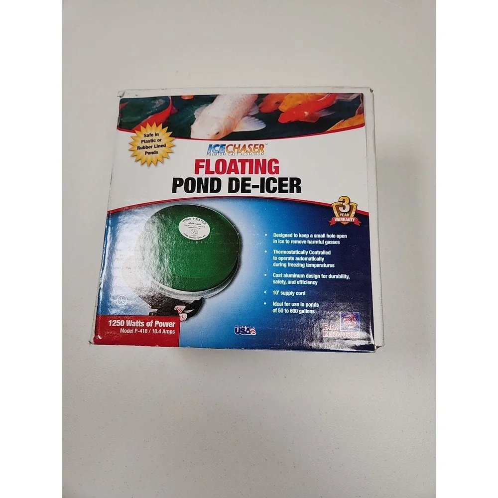 NIB Ice Chaser P-418 Floating Pond De-Icer 50 to 600 gal 10 ft Cord 1250 Watts